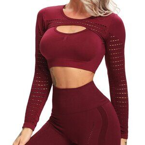Women Seamless Long Sleeve Yoga Gym Crop Top